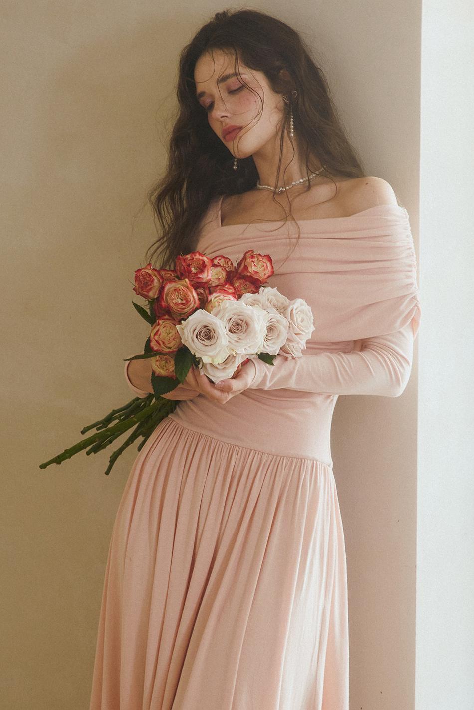 Flower Song Round Dance Lyocell Off-Shoulder Long Dress