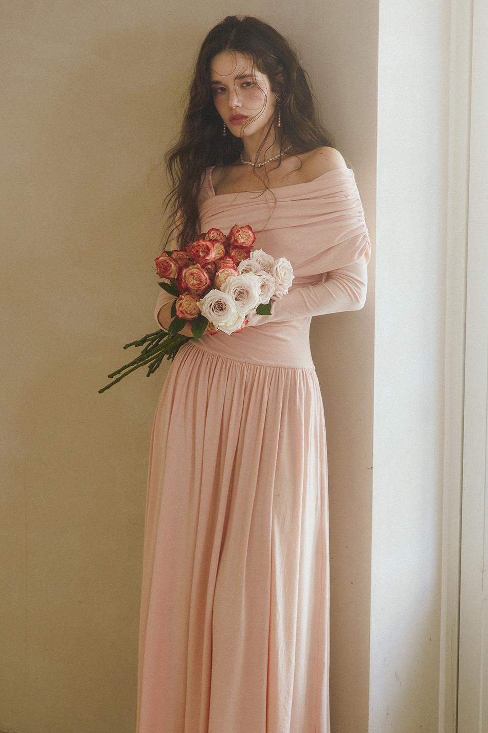 Flower Song Round Dance Lyocell Off-Shoulder Long Dress