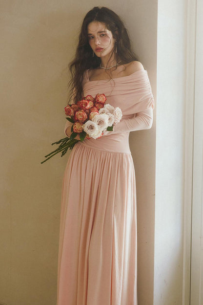 Flower Song Round Dance Lyocell Off-Shoulder Long Dress