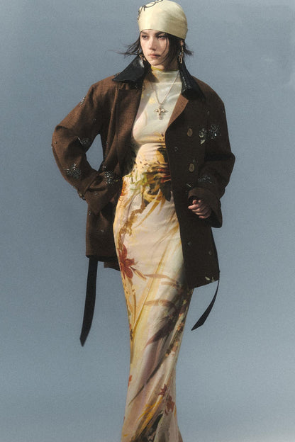 "Vintage Film" Beaded Embroidered Leather Patchwork Trench Coat