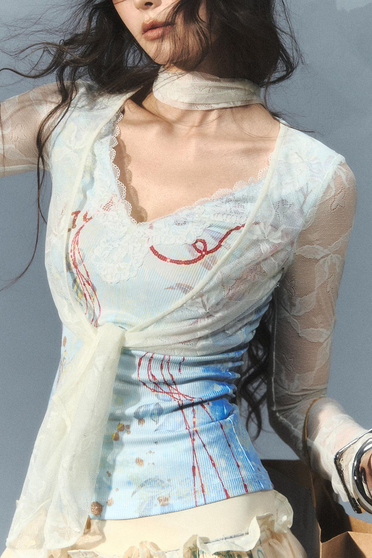 "Nalati's Cloud" Lace Patchwork Faux Two-Piece Cardigan