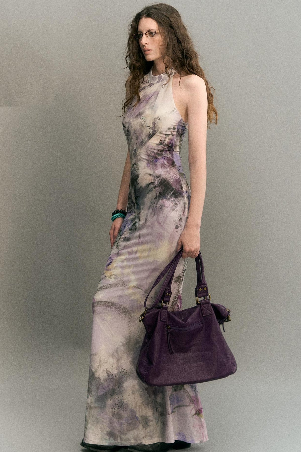 "Mist Color Ink" Chinese Halter Neck Mermaid Long Dress With Cardigan