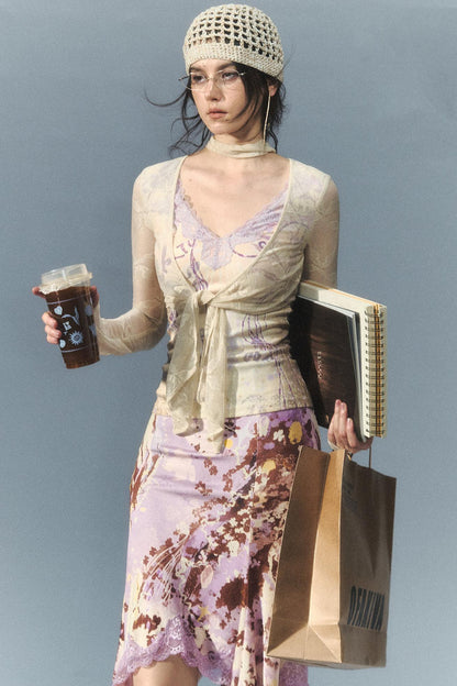 "Nalati's Cloud" Lace Patchwork Faux Two-Piece Cardigan