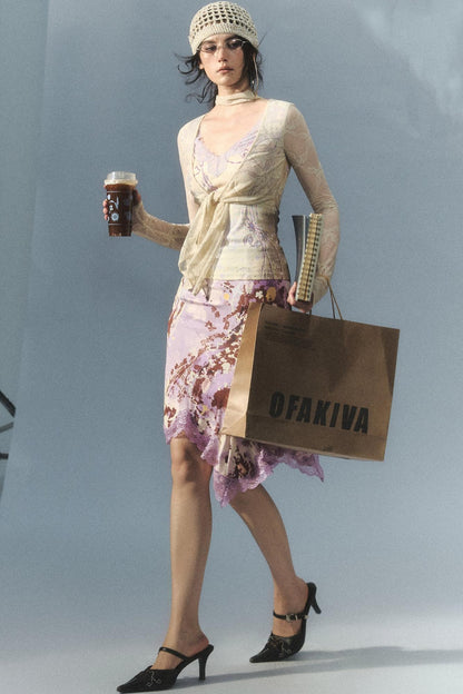"Nalati's Cloud" Lace Patchwork Faux Two-Piece Cardigan