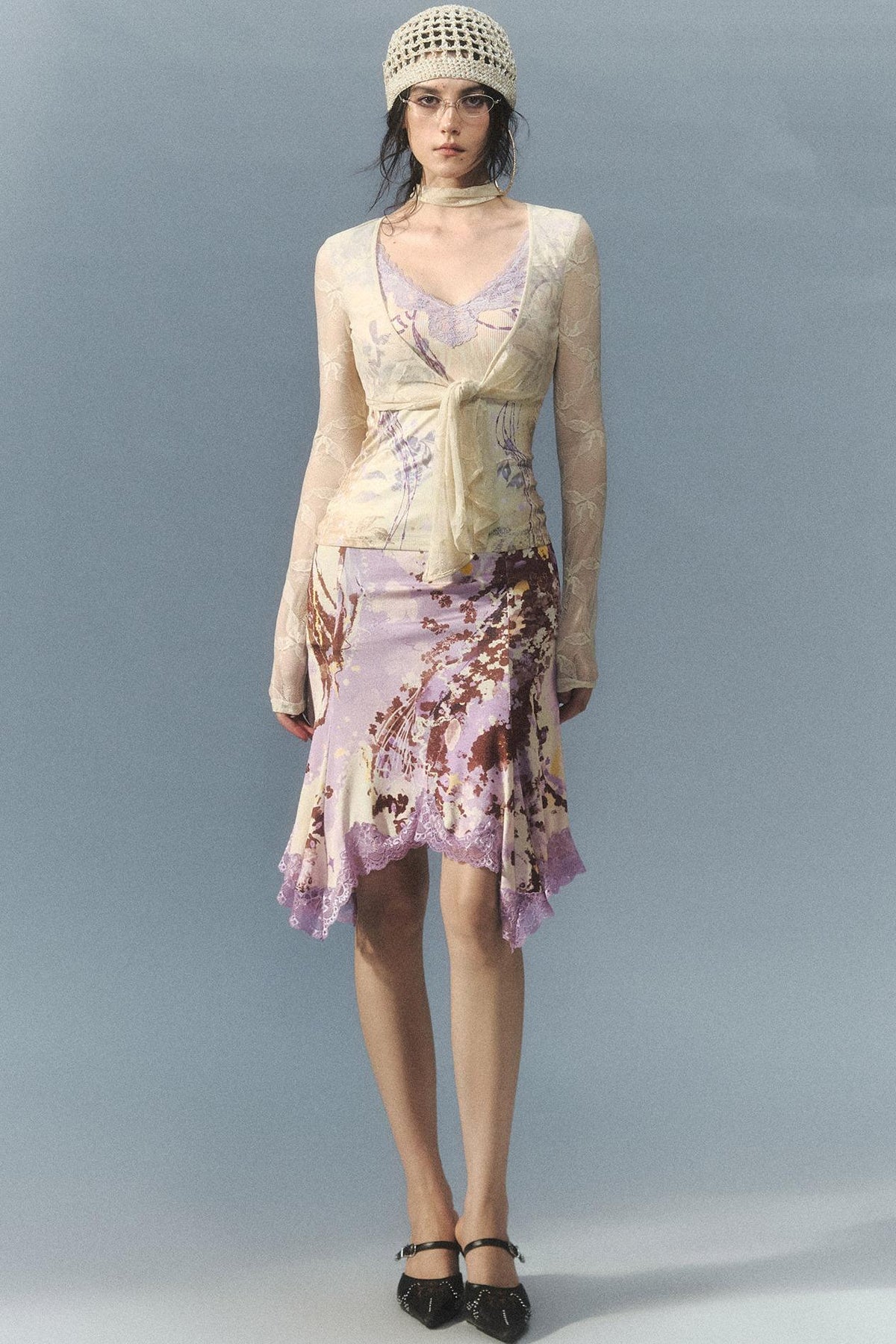 "Nalati's Cloud" Lace Patchwork Faux Two-Piece Cardigan