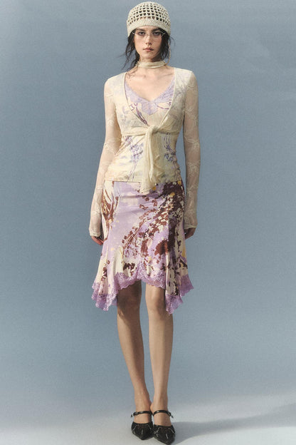 "Nalati's Cloud" Lace Patchwork Faux Two-Piece Cardigan
