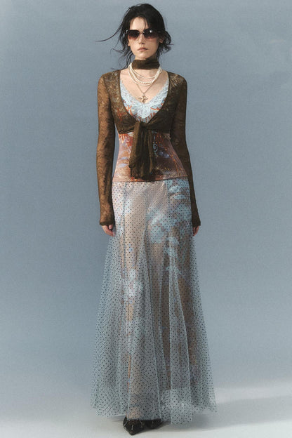 "Nalati's Cloud" Lace Patchwork Faux Two-Piece Cardigan