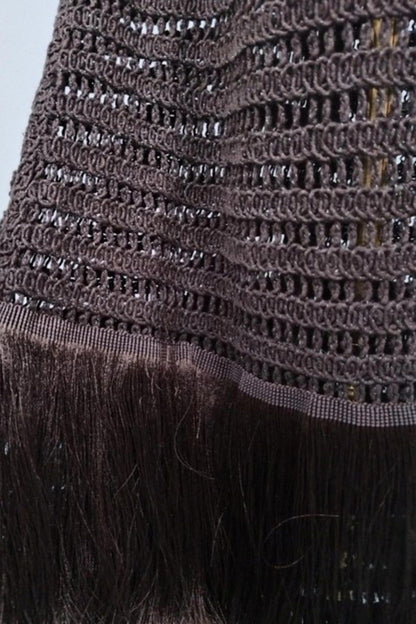 Knit Hollow-Out Fringe Skirt Vacation Set