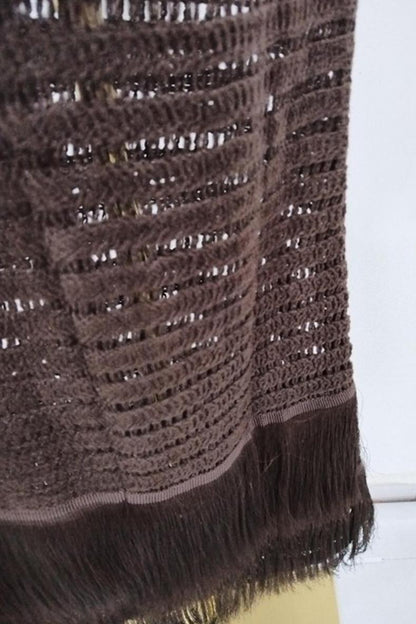 Knit Hollow-Out Fringe Skirt Vacation Set
