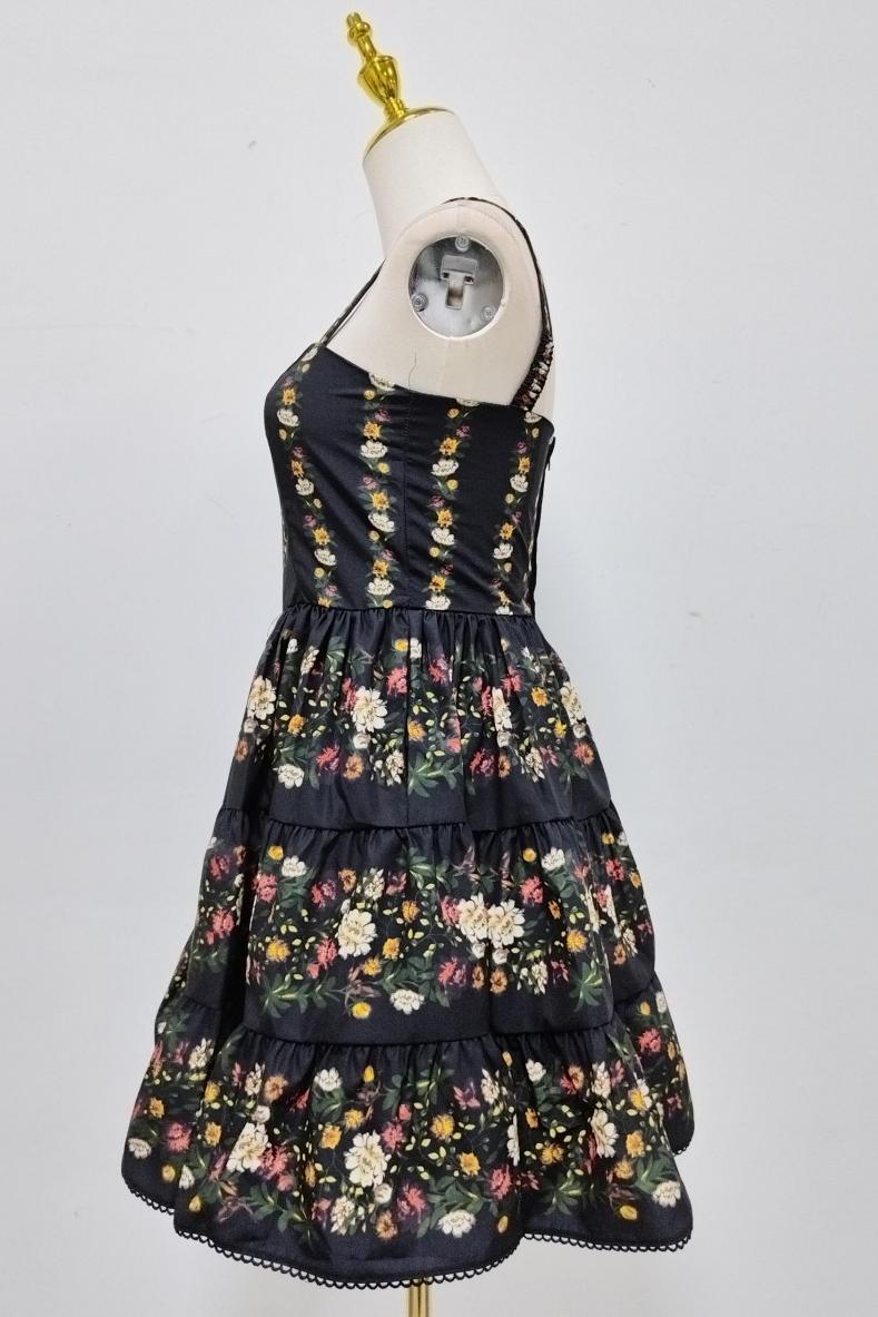 Vintage Floral Square Neck Puffy Mini Dress