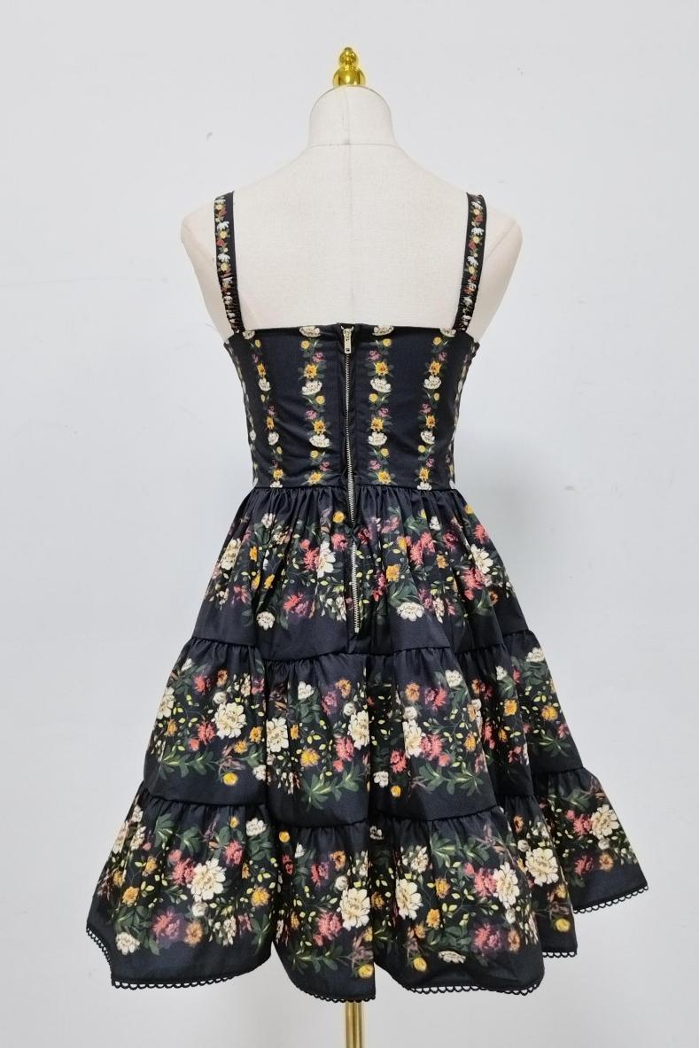Vintage Floral Square Neck Puffy Mini Dress