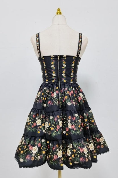 Vintage Floral Square Neck Puffy Mini Dress