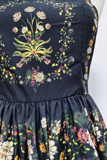 Vintage Floral Square Neck Puffy Mini Dress