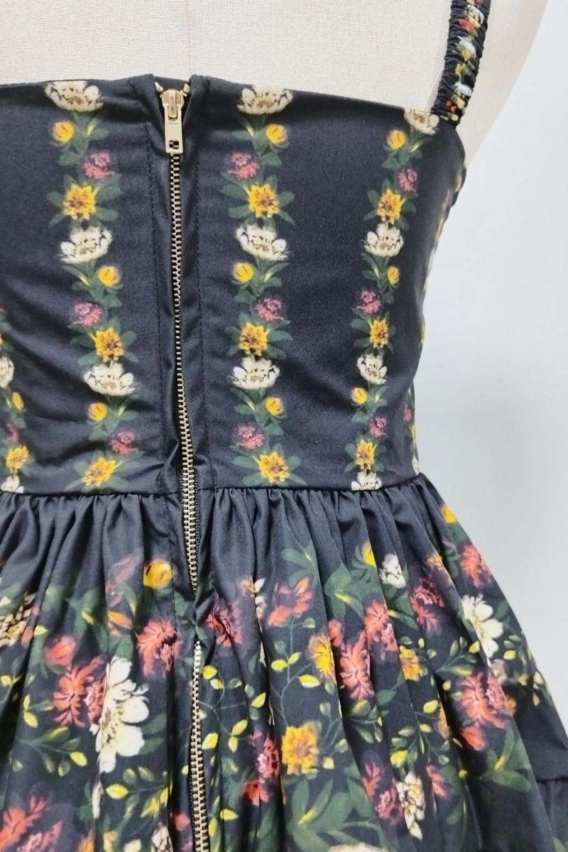 Vintage Floral Square Neck Puffy Mini Dress