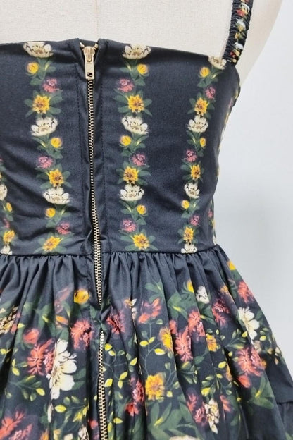 Vintage Floral Square Neck Puffy Mini Dress