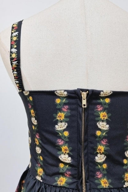 Vintage Floral Square Neck Puffy Mini Dress