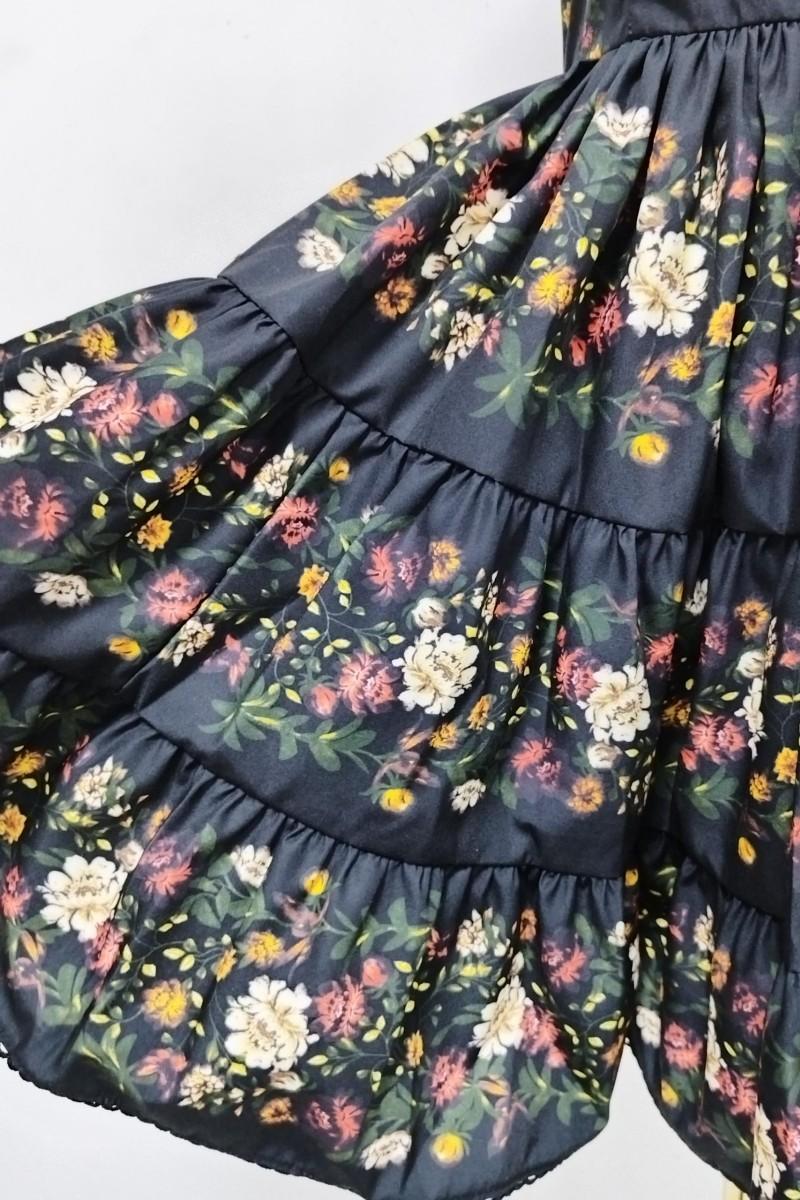 Vintage Floral Square Neck Puffy Mini Dress