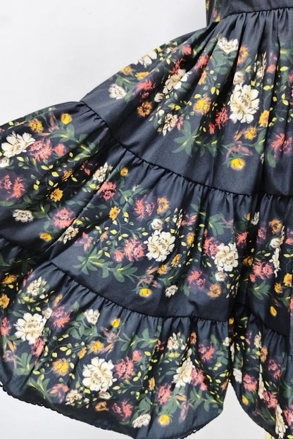 Vintage Floral Square Neck Puffy Mini Dress