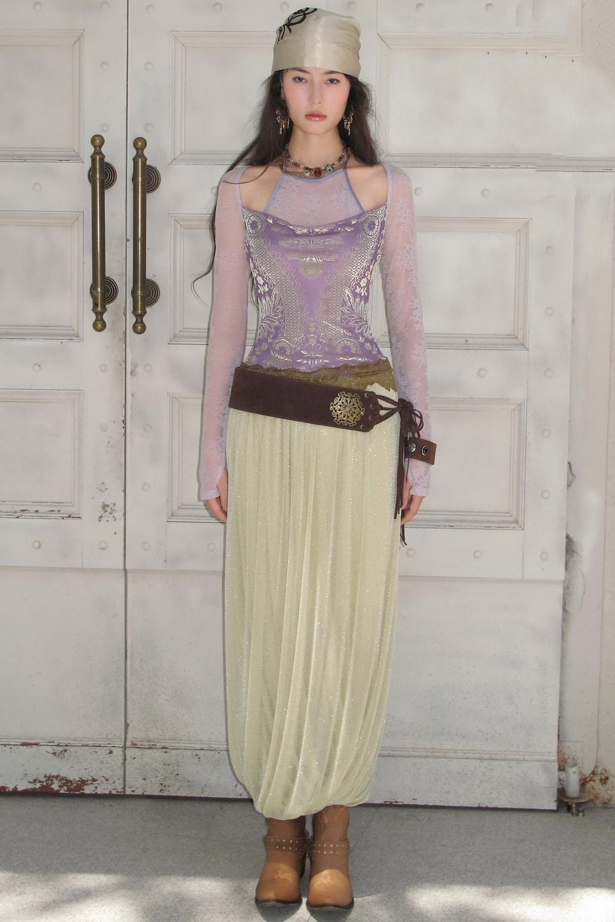 "Roaming" Greek Goddess Velvet & Lace Faux Two-Piece Midi Dress