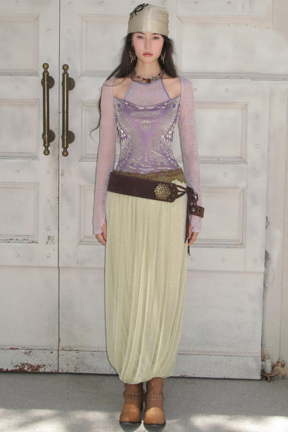 "Roaming" Greek Goddess Velvet & Lace Faux Two-Piece Midi Dress
