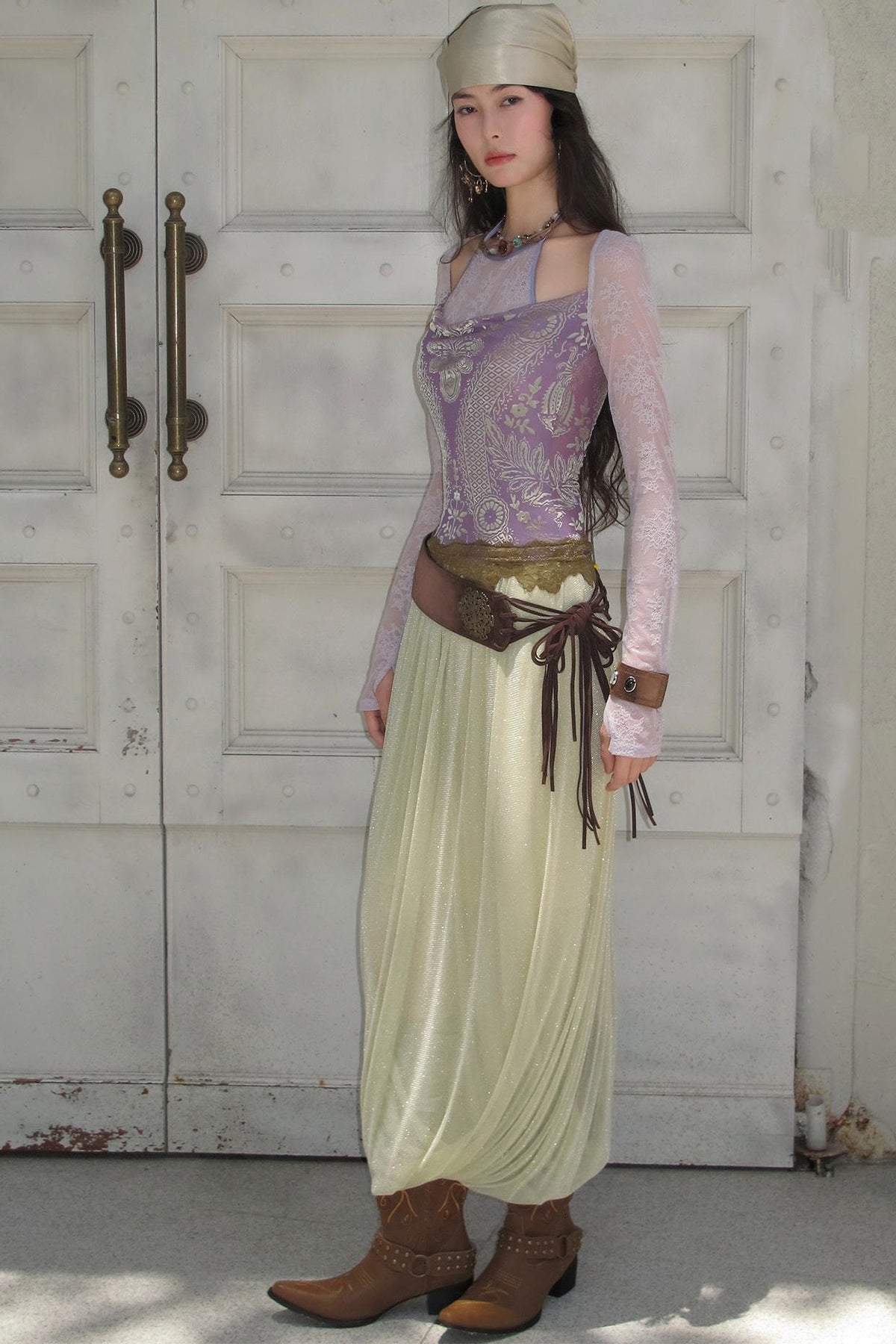 "Roaming" Greek Goddess Velvet & Lace Faux Two-Piece Midi Dress