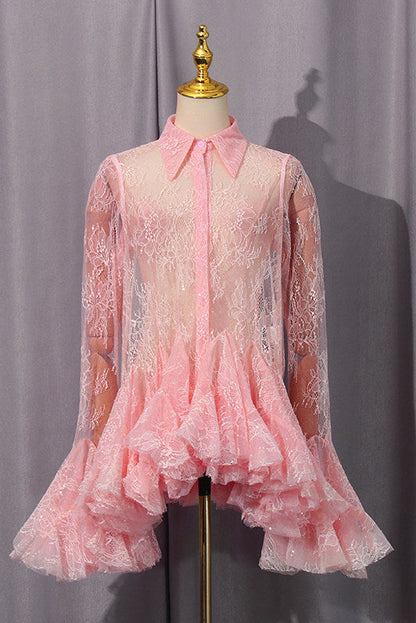 Apricot Lace Ruffled Princess Dress