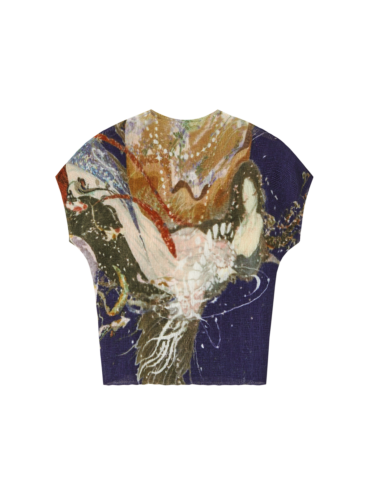 "Crane Guide" Mountain & Sea Print Pleated Stretch Top