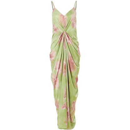Green and pink tie-dye dress on a white background