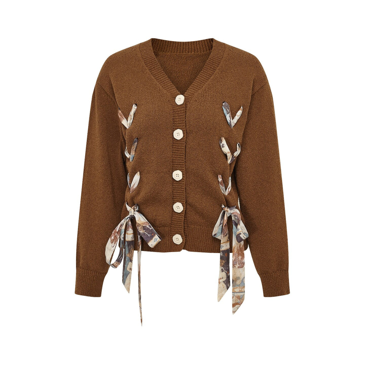 Evening Mountain Phrases Printed Cross-Tie Knit Cardigan