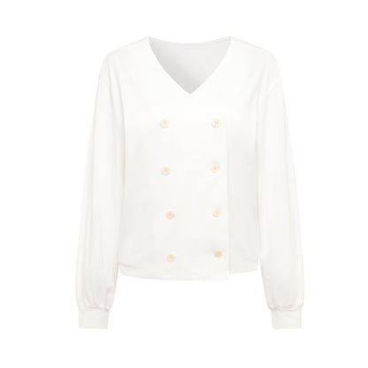 Double-Breasted V-Neck Loose Top