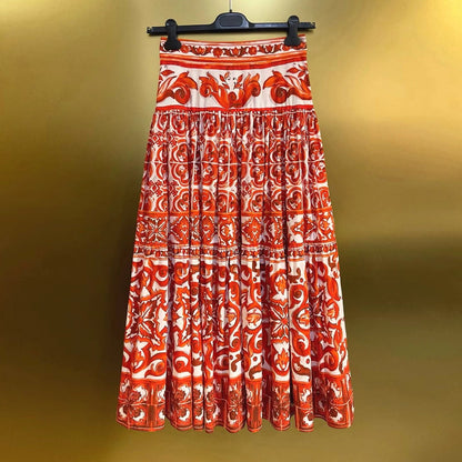 Sicilian Red Printed Off-Shoulder Skirt Set