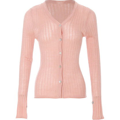 Aria French Vintage Ribbed V-Neck Knit Cardigan