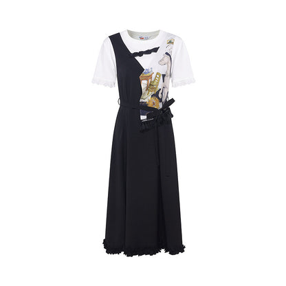 Van Gogh Inspired Patchwork Fake Two-Piece Dress