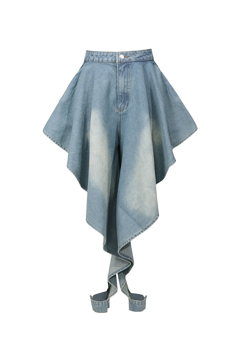 American Street Denim Crop Top & Ruffled Flared Pants Set