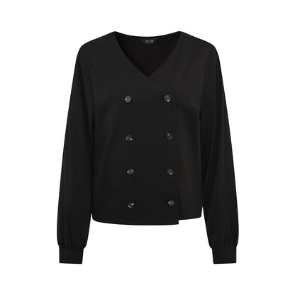 Double-Breasted V-Neck Loose Top