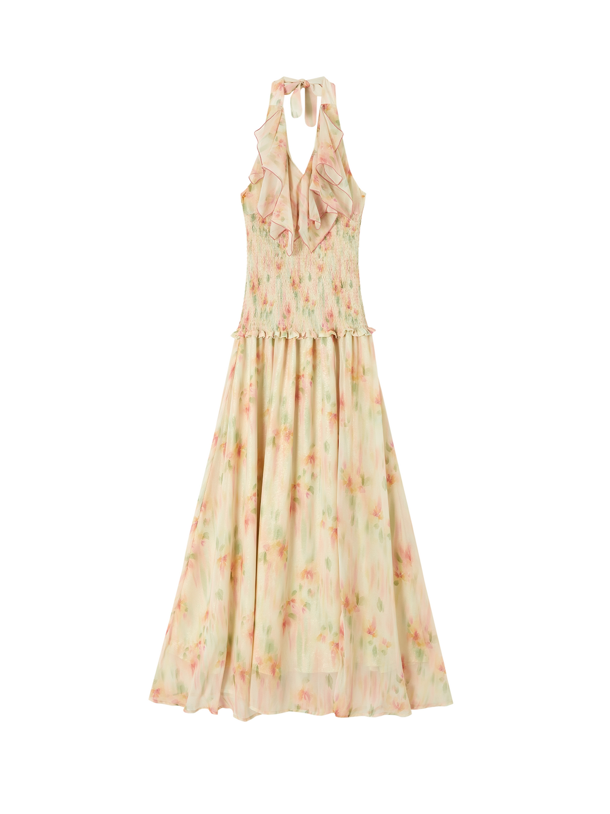 "Aquatic" Impression Garden Ruffle Collar Slit Chiffon Dress