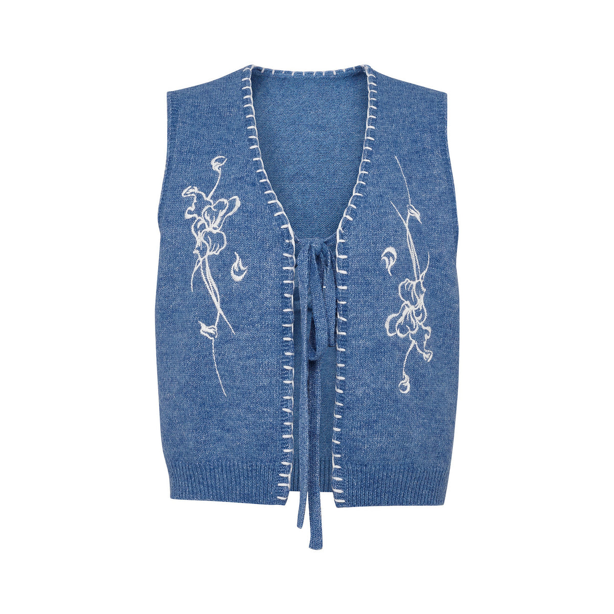 Van Gogh Art Embroidered Tie-Front Knit Vest