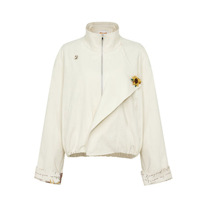 Van Gogh Sunflower Brooch Zip-up Jacket