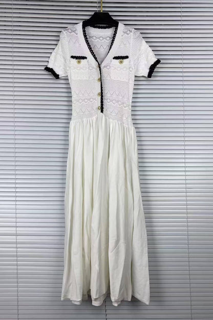 Chanel-Style Knit Patchwork Color-Block Dress