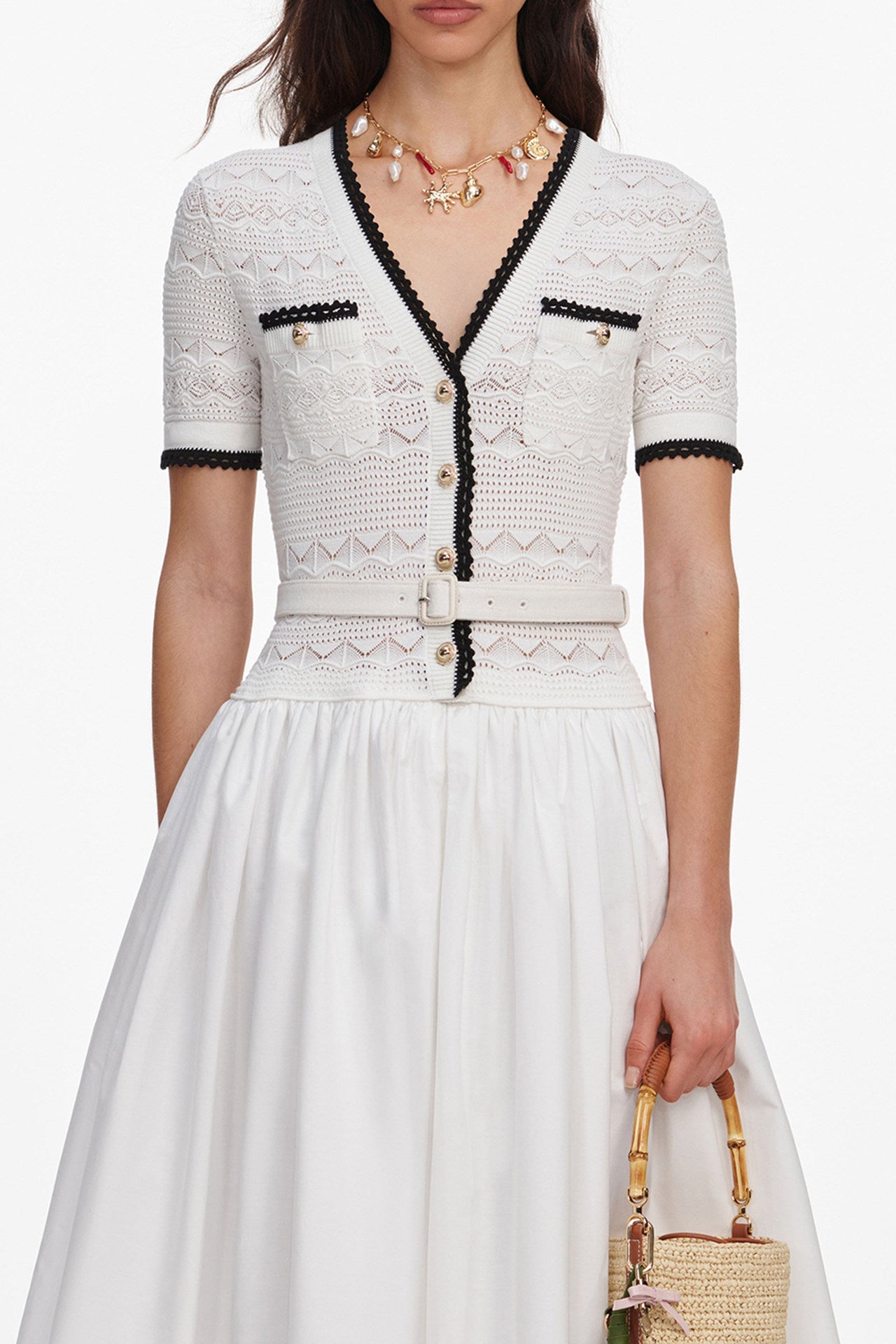 Chanel-Style Knit Patchwork Color-Block Dress