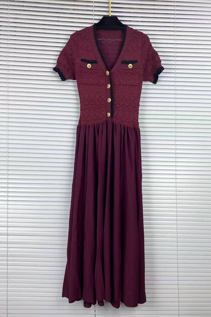 Chanel-Style Knit Patchwork Color-Block Dress