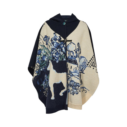 Van Gogh Art Reversible Jacquard Hooded Cape Coat