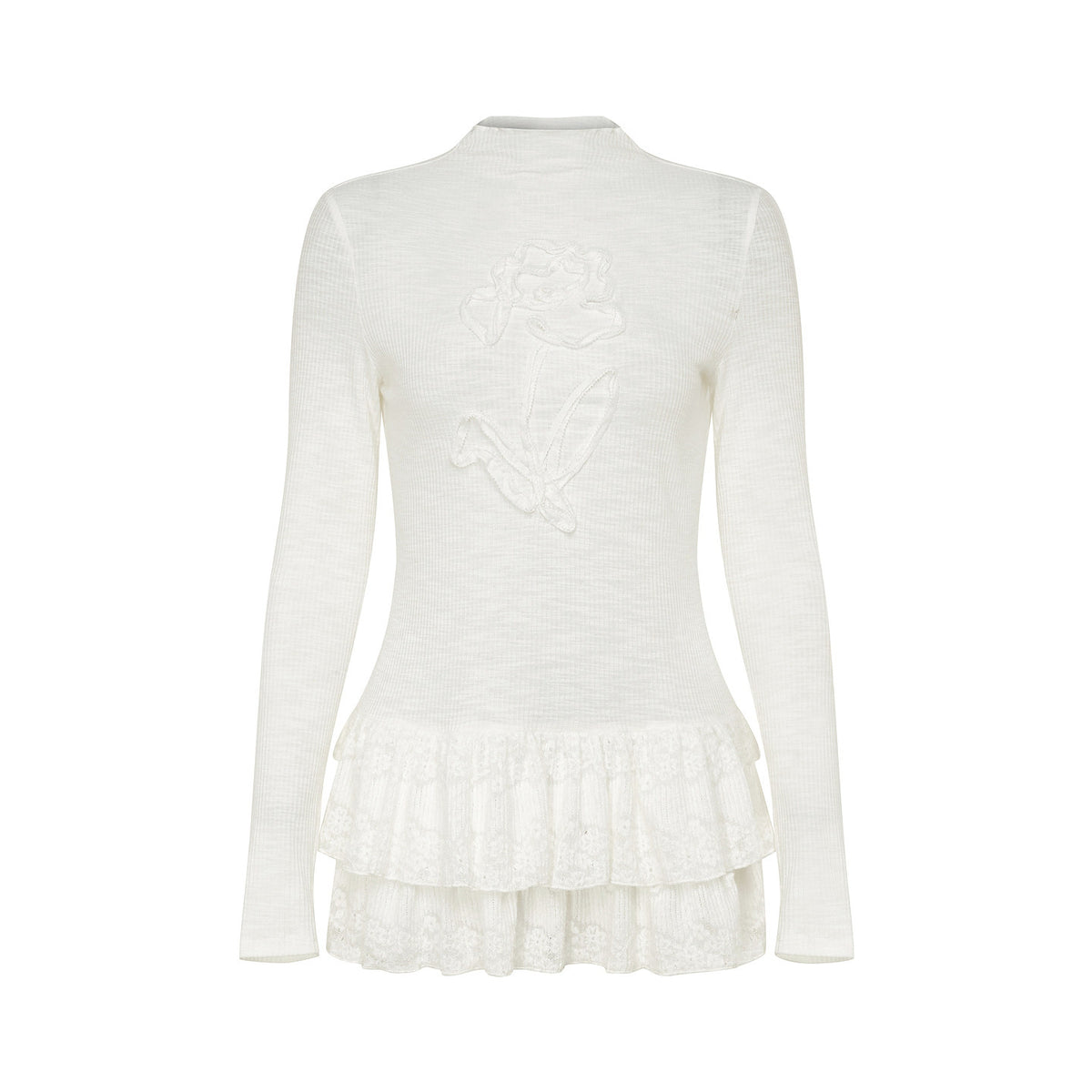 Van Gogh 3D Floral Appliqué Lace Hem Knitwear