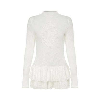 Van Gogh 3D Floral Appliqué Lace Hem Knitwear