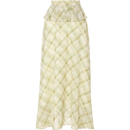 Seraphina French Vintage Plaid Chiffon Maxi Skirt