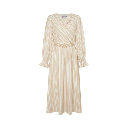 Van Gogh Letter Stripe Print Embroidered High-Waisted Dress