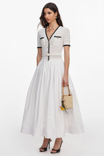 Chanel-Style Knit Patchwork Color-Block Dress