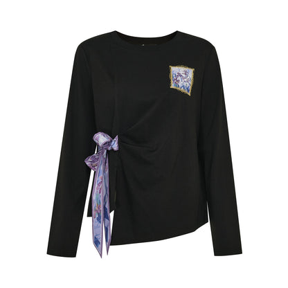 Monet Iris Floral Print Black Long-Sleeve T-Shirt