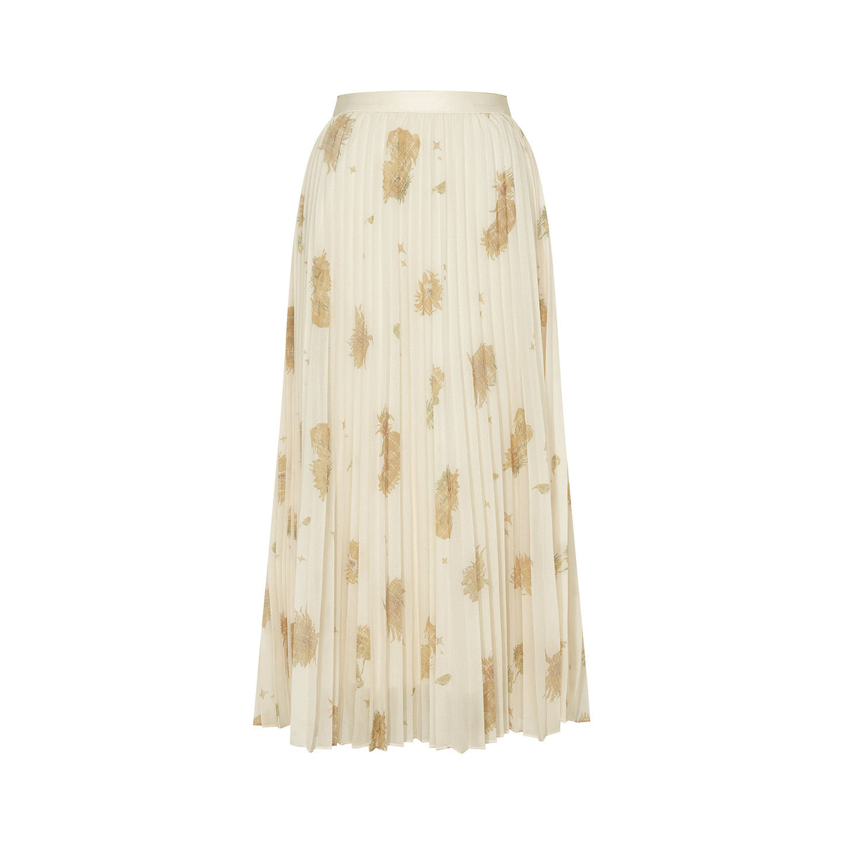 Van Gogh Sunflowers Foil-Stamped Pleated Midi Skirt