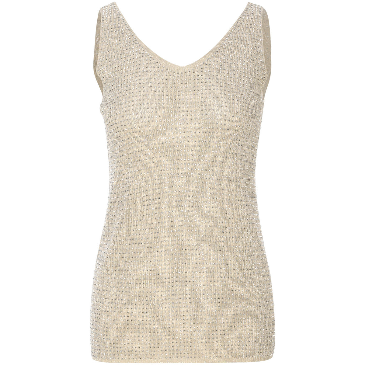 Beige knitted tank top on a white background